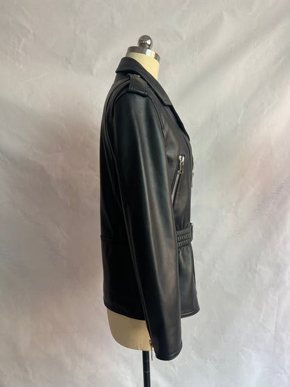 Belted Sustainable Eco-Leather Zip-Up Jacket