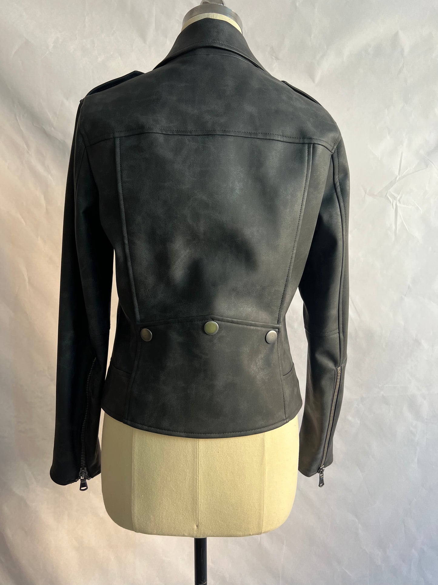 Black Distressed Eco-Leather Jacket