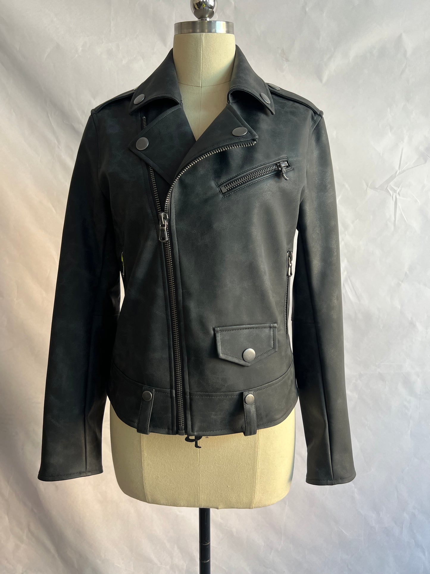 Black Distressed Eco-Leather Jacket