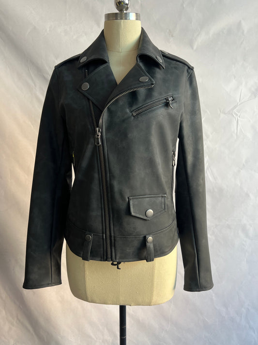 Black Distressed Eco-Leather Jacket